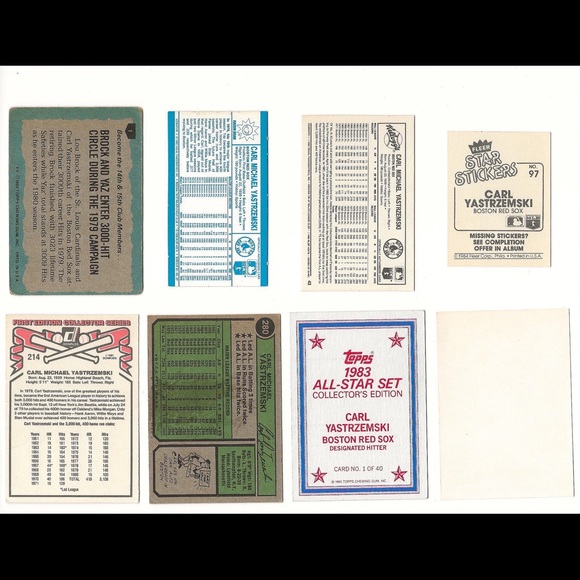 Carl Yastrzemski 80 82  Kelloggs Red Sox 74 81 Donruss Topps Lot Fleer Sticker - Picture 2 of 2
